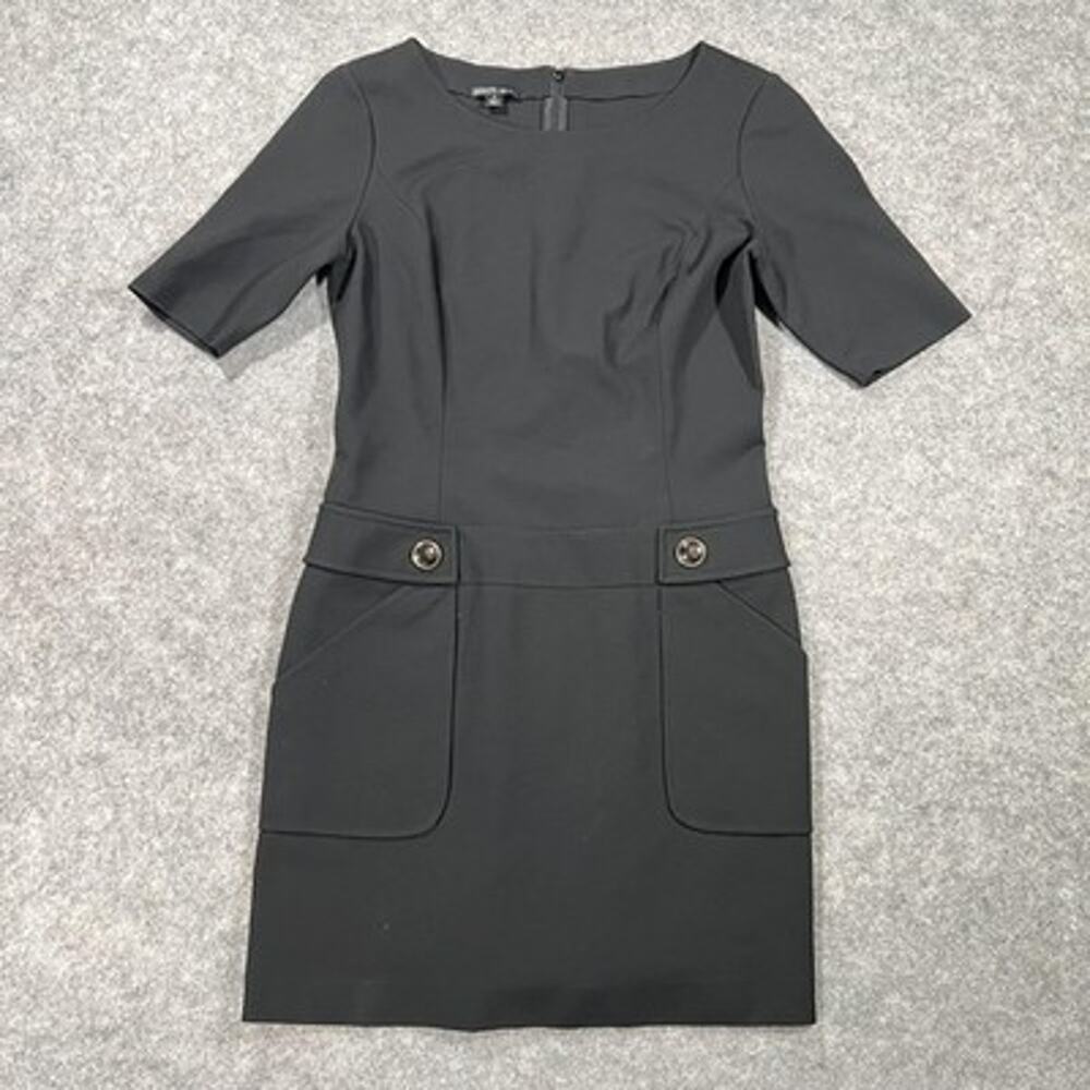 Lafayette 148 Dress Womens S Black Sheath Half Sleeve Button Pockets Career